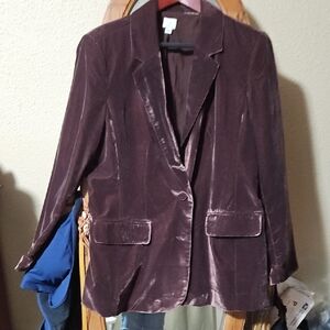 A New Day Elegant Brown Velvet Women's Blazer  Large